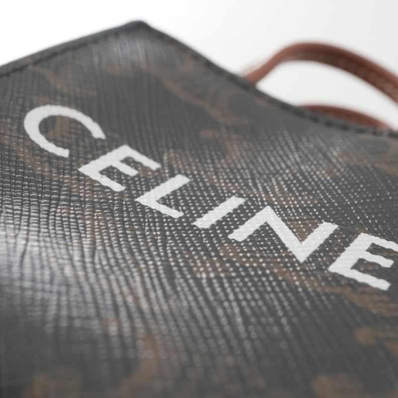 Celine Charm Brown White Gold Triomphe Canvas Logo Micro Vertical Cabas