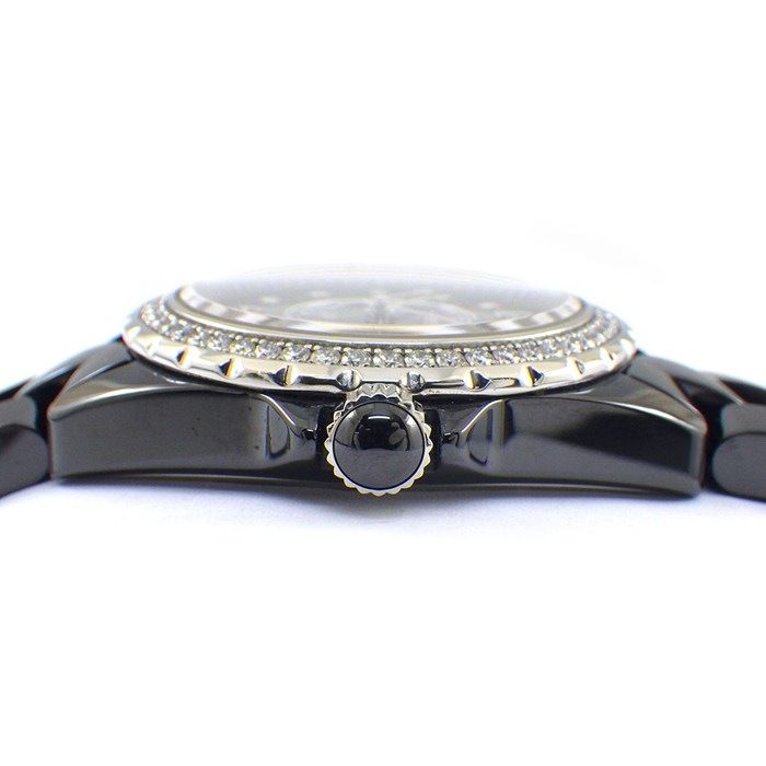 Chanel Watch J12 H3108 Diamond Bezel 8 Points Diamond Index Black Dial Date
