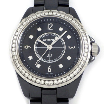 Chanel Watch J12 H3108 Diamond Bezel 8 Points Diamond Index Black Dial Date