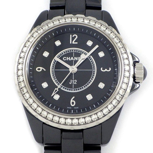 Chanel Watch J12 H3108 Diamond Bezel 8 Points Diamond Index Black Dial Date
