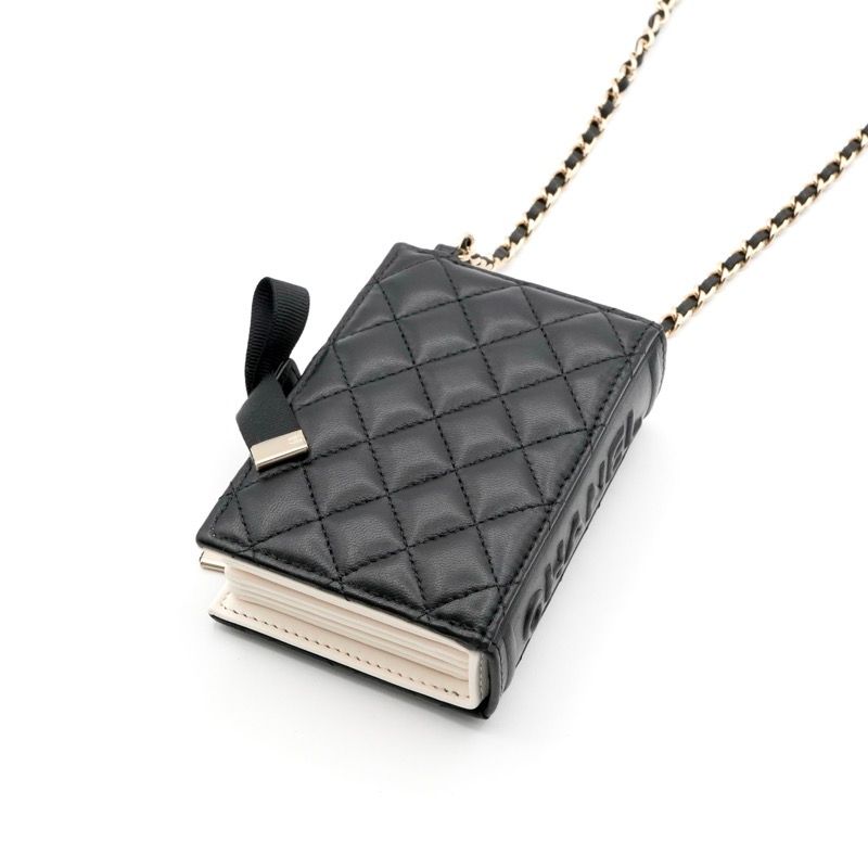 Chanel Card Case Card Holder Pass Case Black White Gold Coco Mark Logo Matelasse