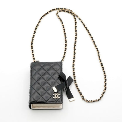 Chanel Card Case Card Holder Pass Case Black White Gold Coco Mark Logo Matelasse