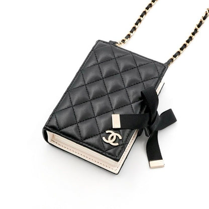 Chanel Card Case Card Holder Pass Case Black White Gold Coco Mark Logo Matelasse