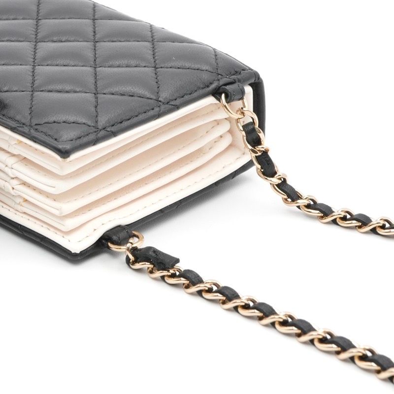 Chanel Card Case Card Holder Pass Case Black White Gold Coco Mark Logo Matelasse