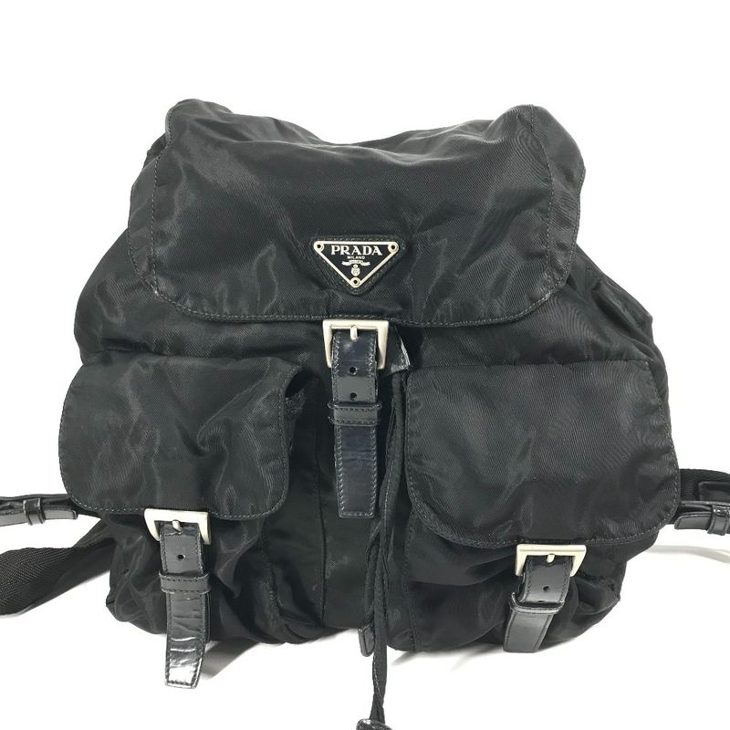 Prada Backpack Sac Triangle Logo Triangle Logo Plate Leather Nylon Black
