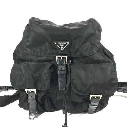 Prada Backpack Sac Triangle Logo Triangle Logo Plate Leather Nylon Black