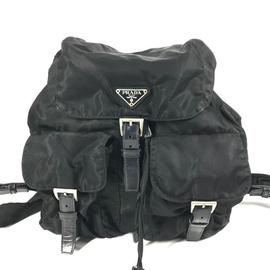 Prada Backpack Sac Triangle Logo Triangle Logo Plate Leather Nylon Black