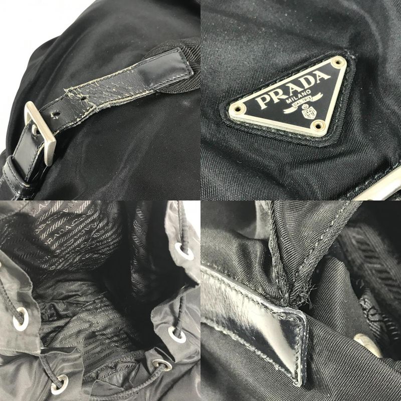 Prada Backpack Sac Triangle Logo Triangle Logo Plate Leather Nylon Black