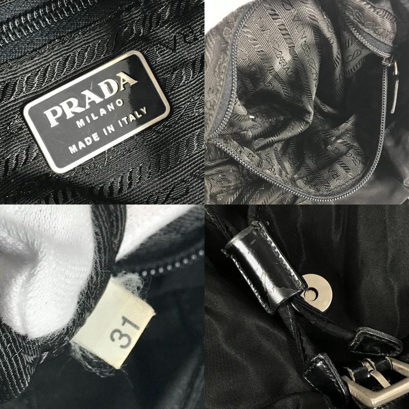Prada Backpack Sac Triangle Logo Triangle Logo Plate Leather Nylon Black
