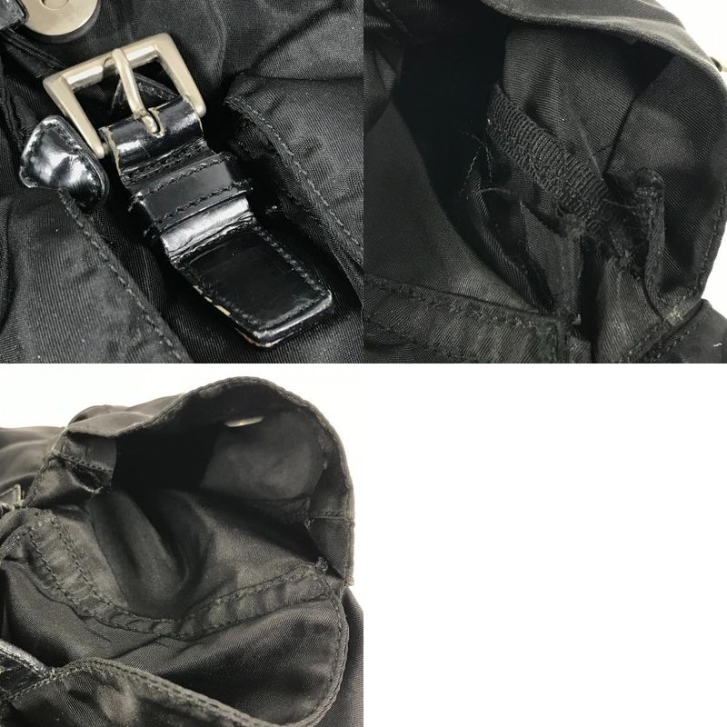 Prada Backpack Sac Triangle Logo Triangle Logo Plate Leather Nylon Black