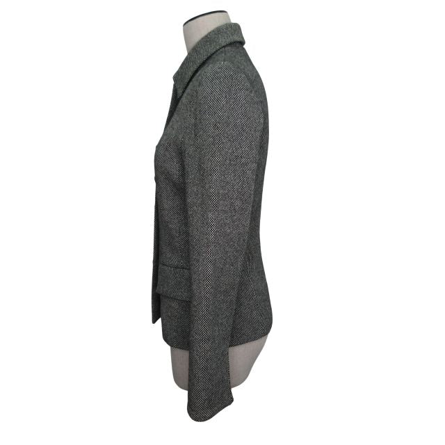 Christian DIOR Long Sleeve Tweed Jacket Stainless Steel Collar Plaid Pattern
