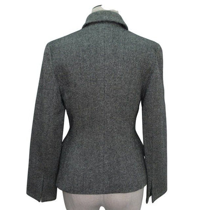 Christian DIOR Long Sleeve Tweed Jacket Stainless Steel Collar Plaid Pattern