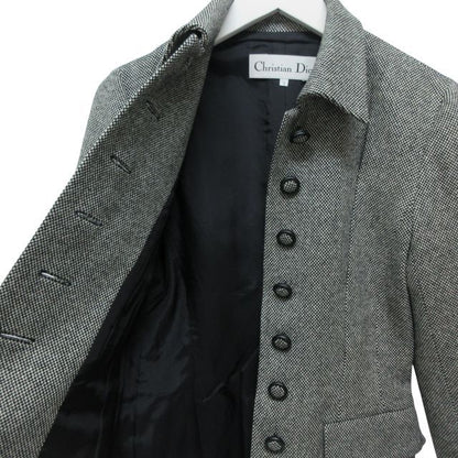 Christian DIOR Long Sleeve Tweed Jacket Stainless Steel Collar Plaid Pattern