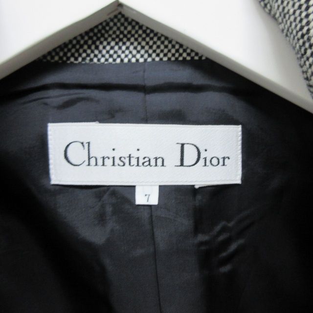 Christian DIOR Long Sleeve Tweed Jacket Stainless Steel Collar Plaid Pattern
