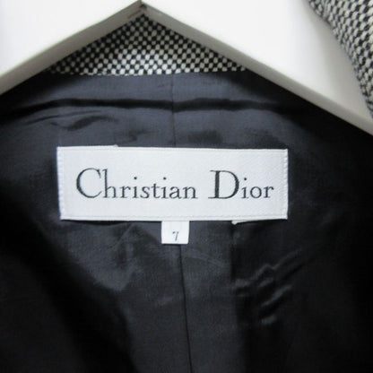 Christian DIOR Long Sleeve Tweed Jacket Stainless Steel Collar Plaid Pattern