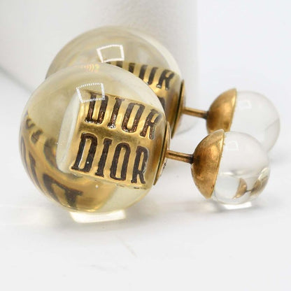 Christian Dior Clear Tribal Earrings With Gold Color Box M4420