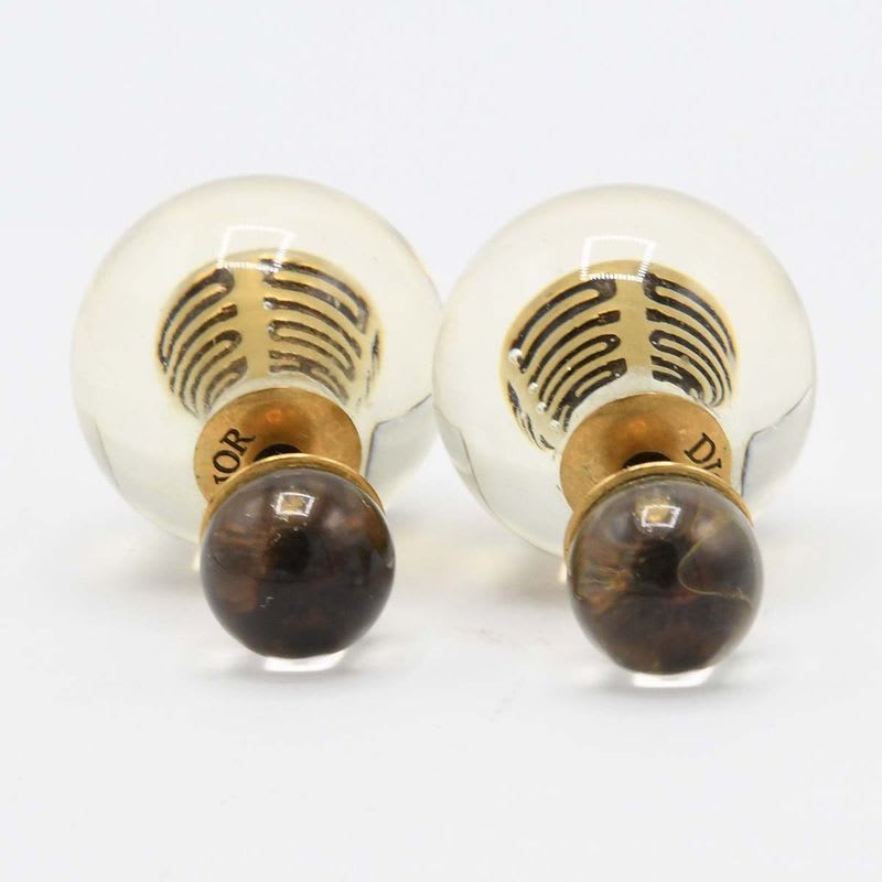 Christian Dior Clear Tribal Earrings With Gold Color Box M4420