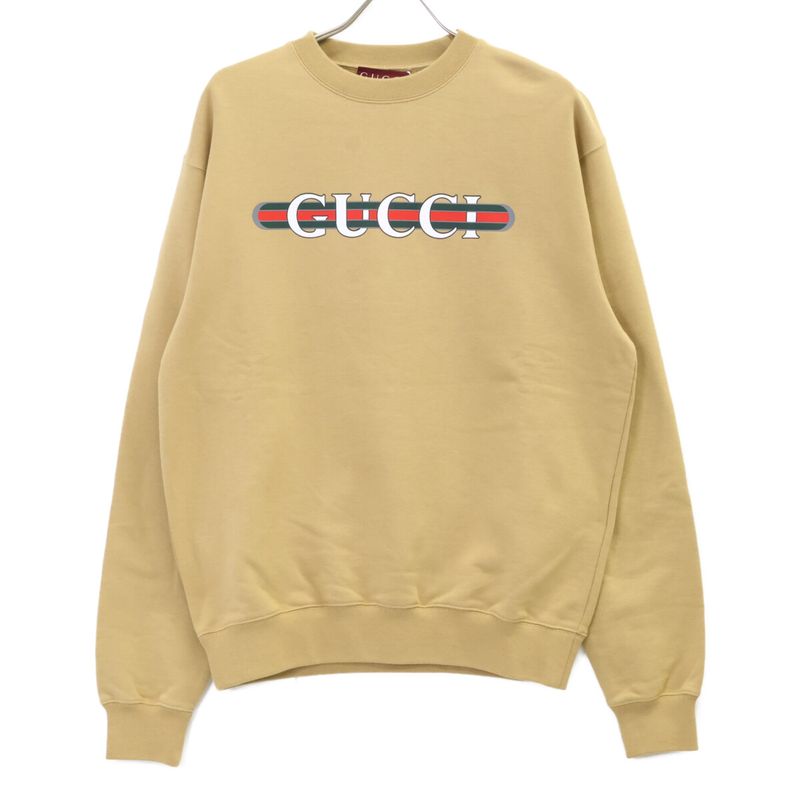 Gucci 24aw 784413 Xjgkr Beige Front Logo Cotton Jersey Sweatshirt S