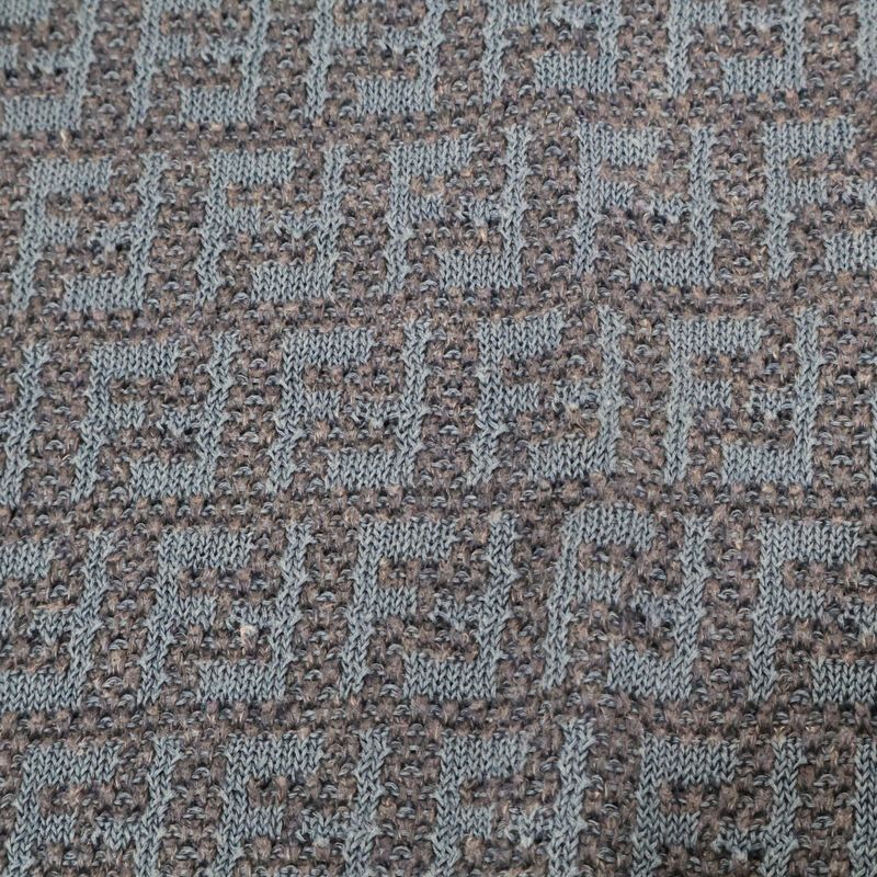 Fendi 24 Fzy443 Ao5j Blue Linen Cotton and Silk Ff Allover Short Sleeve Knit
