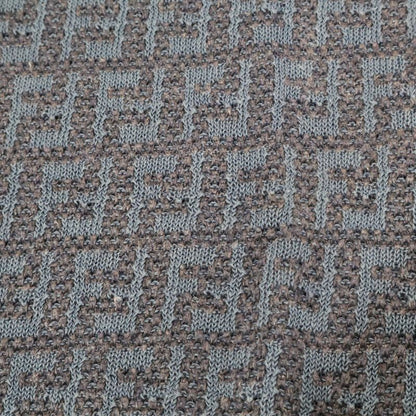 Fendi 24 Fzy443 Ao5j Blue Linen Cotton and Silk Ff Allover Short Sleeve Knit