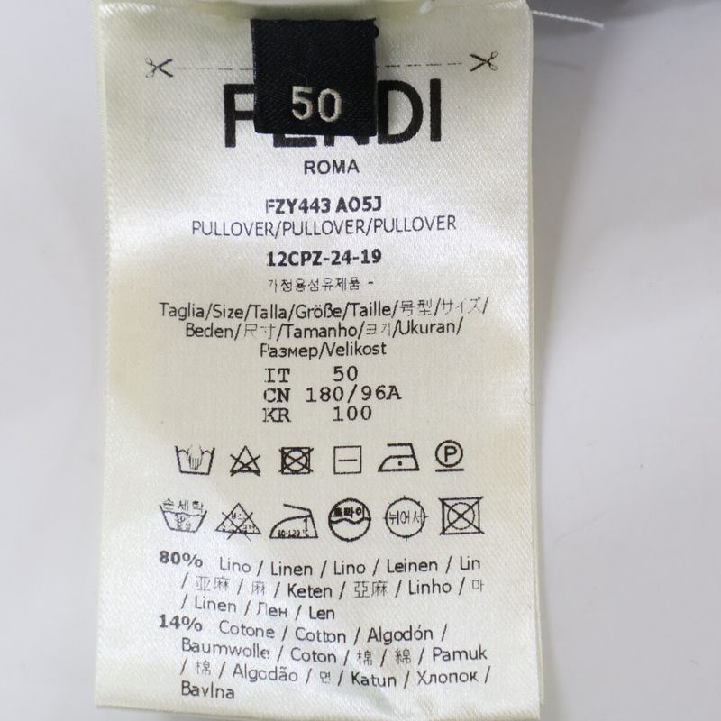 Fendi 24 Fzy443 Ao5j Blue Linen Cotton and Silk Ff Allover Short Sleeve Knit