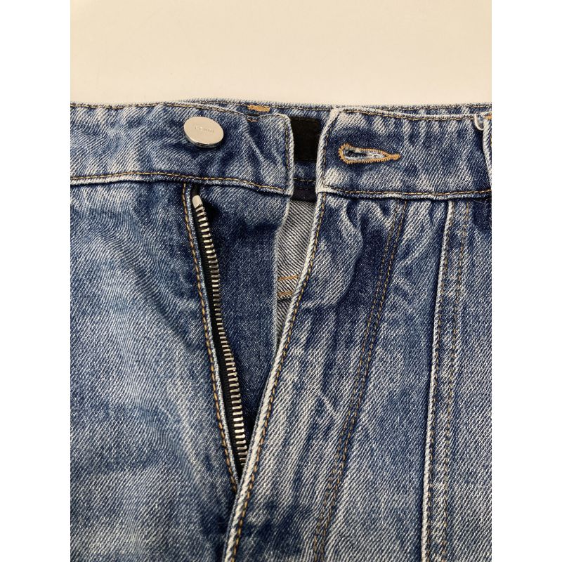 Fendi 24 Flp358 As02 Blue Cotton Ff Metal Plate Zip Fly Denim Half Pants 32 X 34