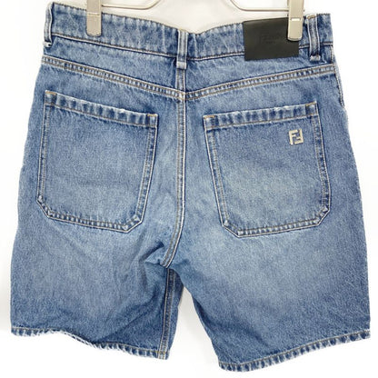 Fendi 24 Flp358 As02 Blue Cotton Ff Metal Plate Zip Fly Denim Half Pants 32 X 34