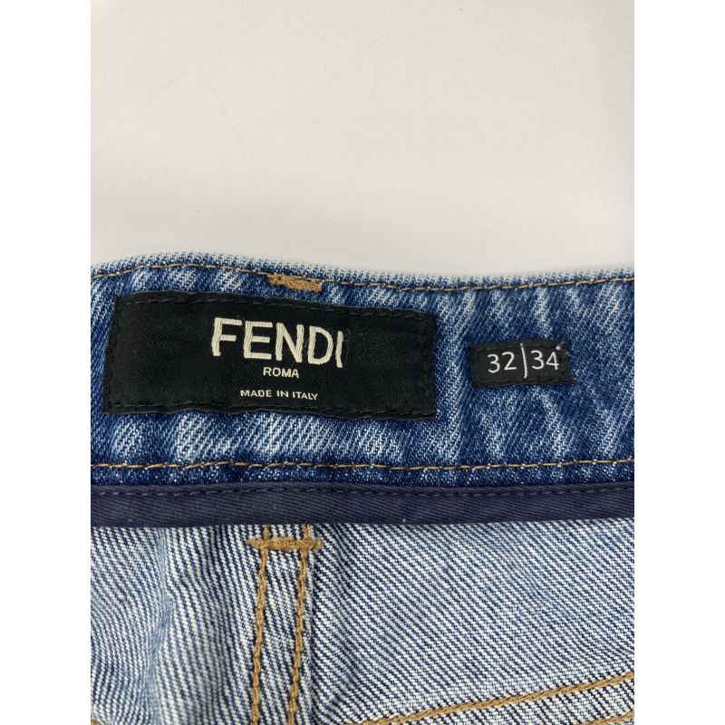 Fendi 24 Flp358 As02 Blue Cotton Ff Metal Plate Zip Fly Denim Half Pants 32 X 34