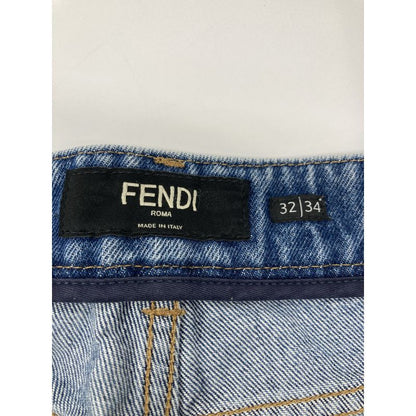 Fendi 24 Flp358 As02 Blue Cotton Ff Metal Plate Zip Fly Denim Half Pants 32 X 34