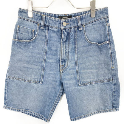 Fendi 24 Flp358 As02 Blue Cotton Ff Metal Plate Zip Fly Denim Half Pants 32 X 34