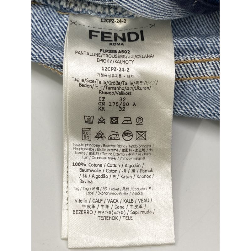 Fendi 24 Flp358 As02 Blue Cotton Ff Metal Plate Zip Fly Denim Half Pants 32 X 34