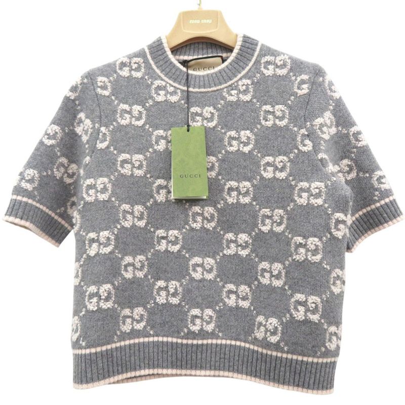 Gucci GG Boucles Wool Jacquard Top 770059 Xkcna Knit Wool GG Boucles Grey 1022