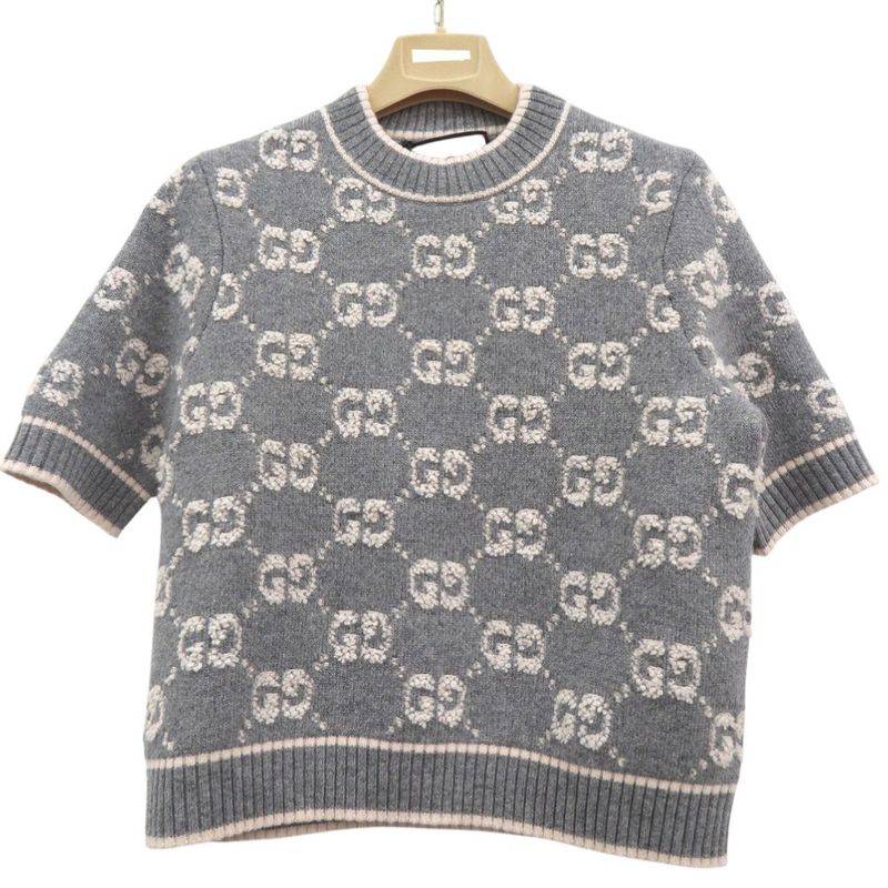 Gucci GG Boucles Wool Jacquard Top 770059 Xkcna Knit Wool GG Boucles Grey 1022
