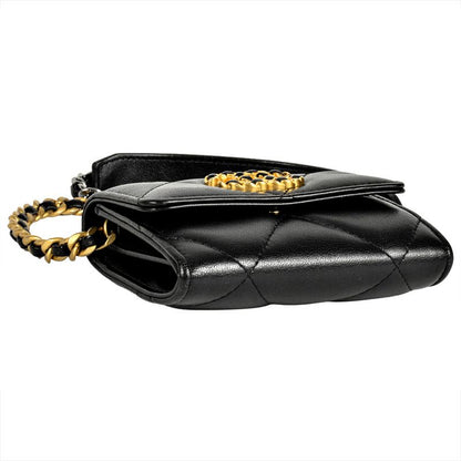 Chanel Mini Chain Wallet Shoulder Bag Leather Black Gold Hardware Coco Mark