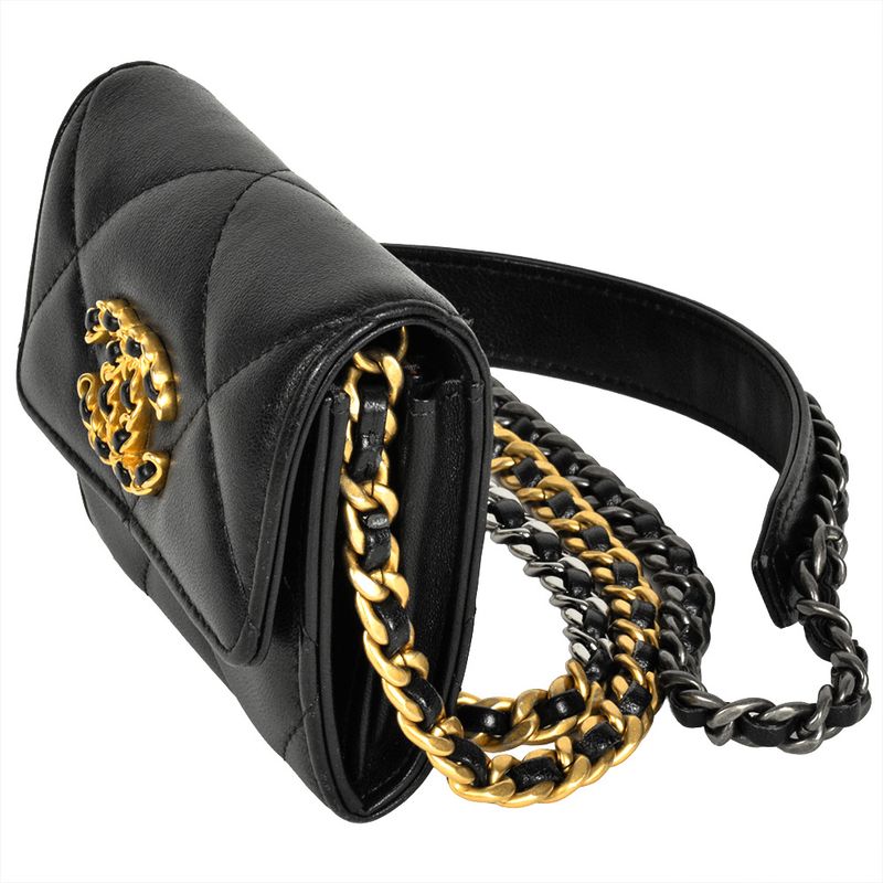 Chanel Mini Chain Wallet Shoulder Bag Leather Black Gold Hardware Coco Mark