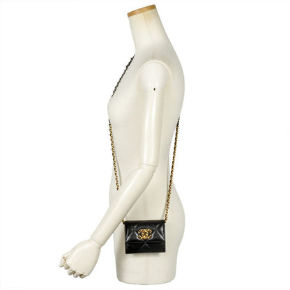 Chanel Mini Chain Wallet Shoulder Bag Leather Black Gold Hardware Coco Mark