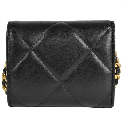 Chanel Mini Chain Wallet Shoulder Bag Leather Black Gold Hardware Coco Mark