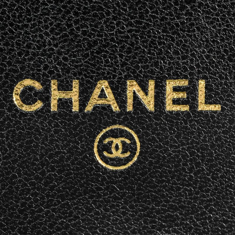 Chanel Mini Chain Wallet Shoulder Bag Leather Black Gold Hardware Coco Mark