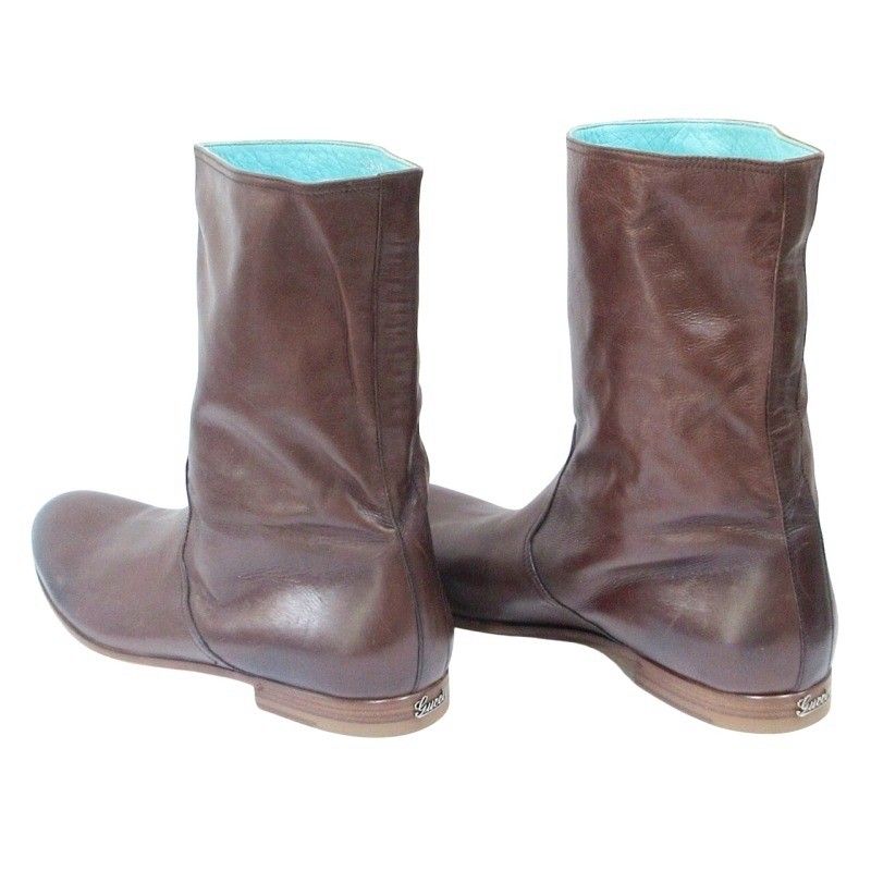 Gucci Mid-cut Boots Heel Logo Leather 216143 42 1 2 EJ Approx 27.5cm (10.83in)