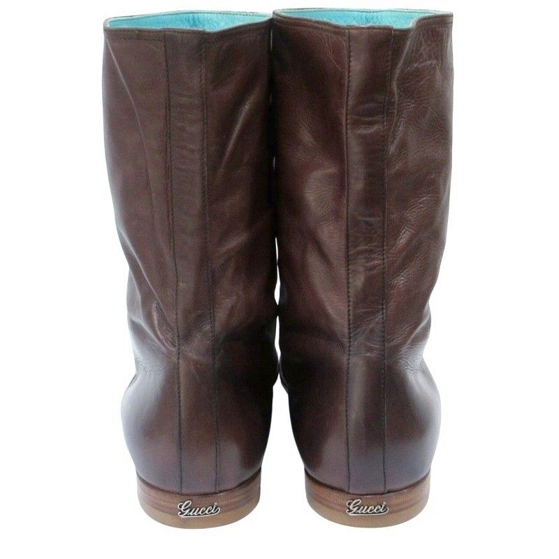 Gucci Mid-cut Boots Heel Logo Leather 216143 42 1 2 EJ Approx 27.5cm (10.83in)