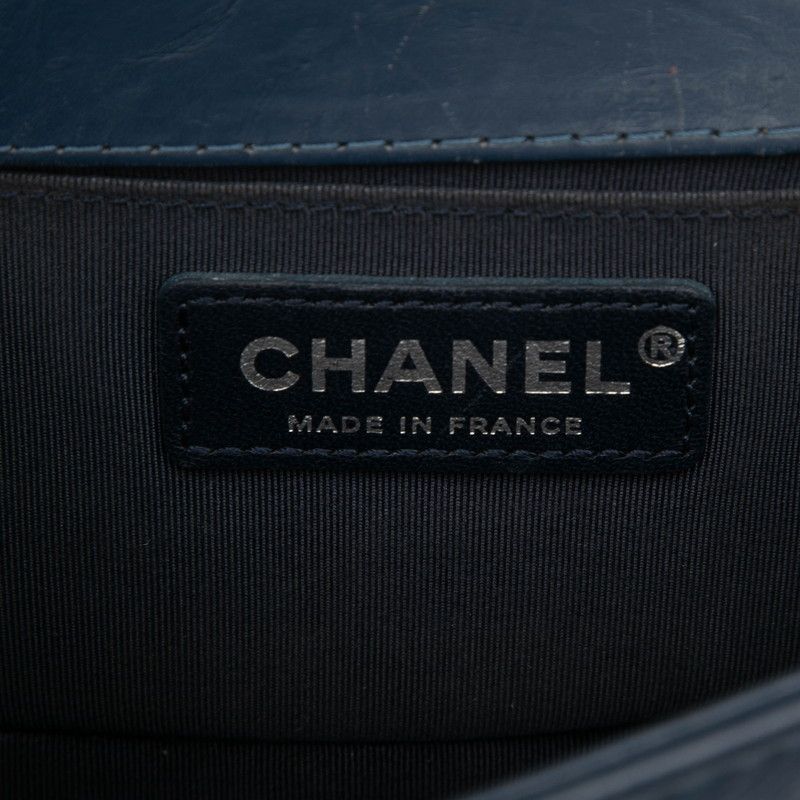 Chanel Chevron Coco Mark Boy Chanel Chain Shoulder Bag Blue Lambskin Women