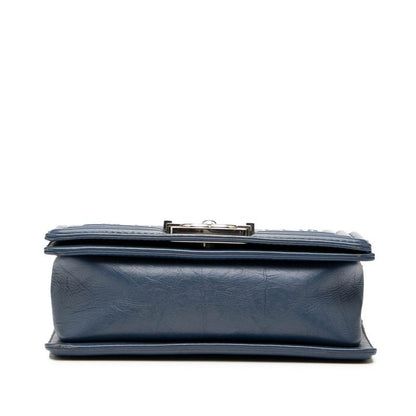 Chanel Chevron Coco Mark Boy Chanel Chain Shoulder Bag Blue Lambskin Women