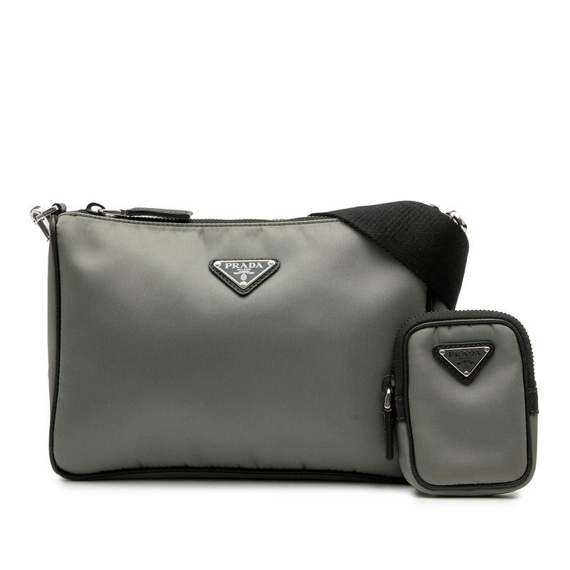 Prada Triangle Logo Plate 2vh113 Grey Black Nylon Leather Women Prada