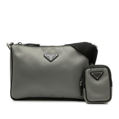 Prada Triangle Logo Plate 2vh113 Grey Black Nylon Leather Women Prada