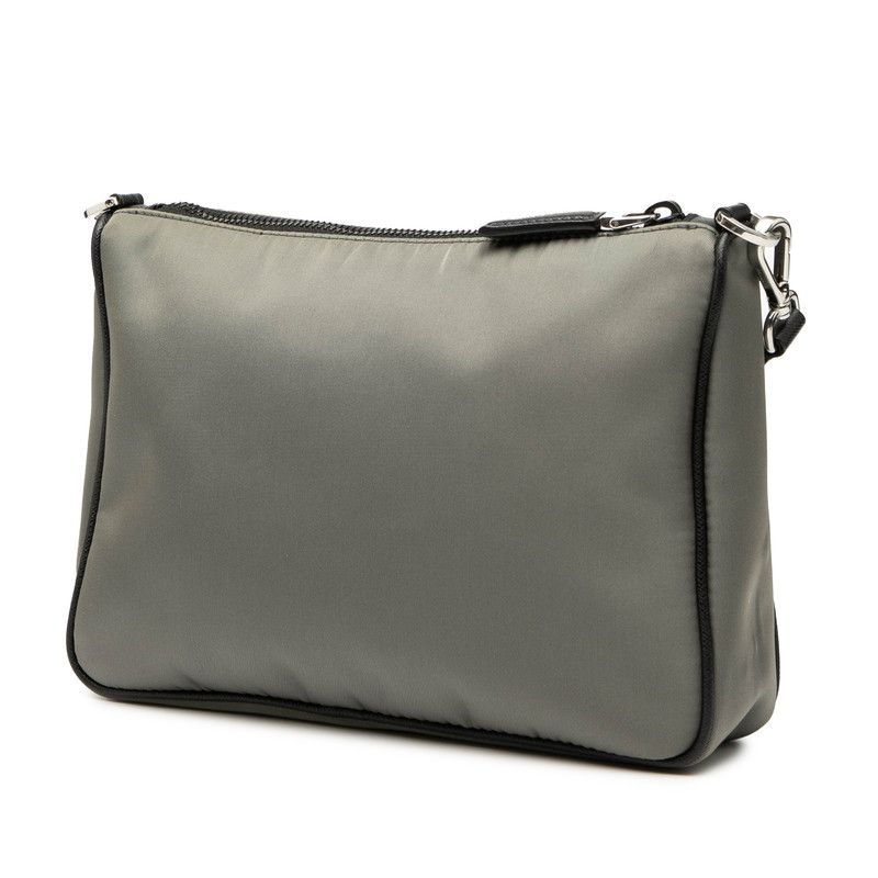 Prada Triangle Logo Plate 2vh113 Grey Black Nylon Leather Women Prada