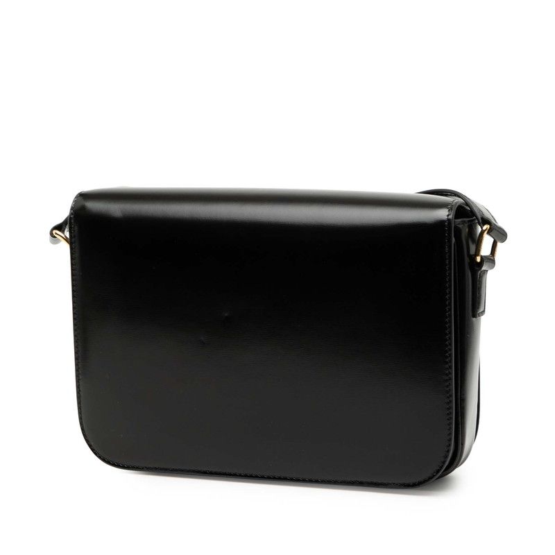 Celine Triomphe Teen Crossbody Shoulder Bag Black Shiny Calfskin Women's Celine