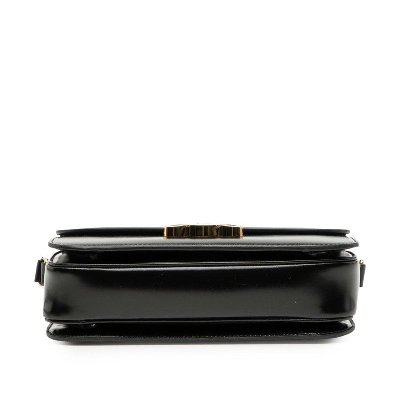 Celine Triomphe Teen Crossbody Shoulder Bag Black Shiny Calfskin Women's Celine