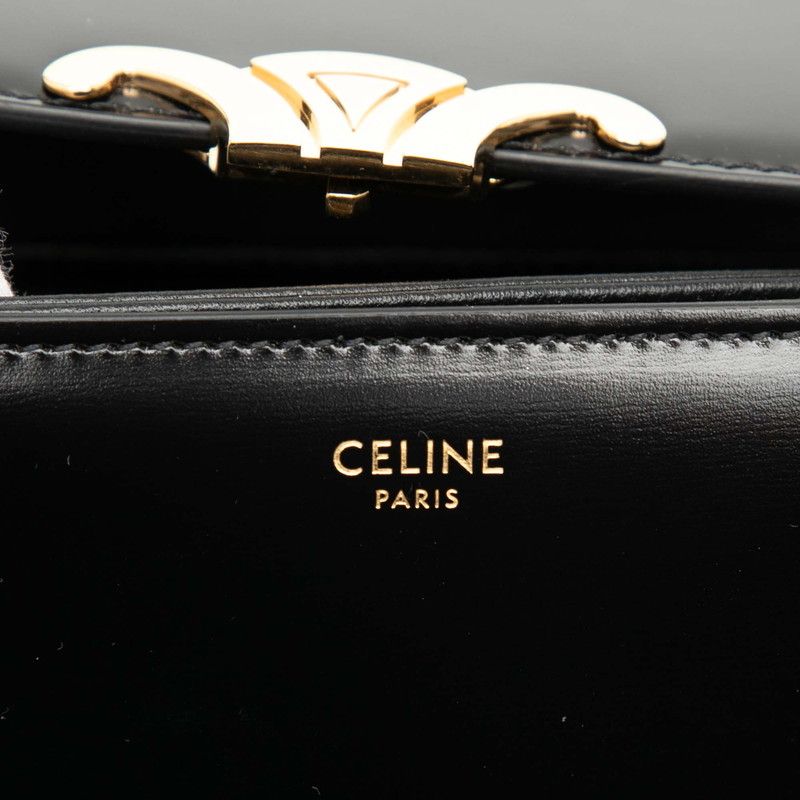 Celine Triomphe Teen Crossbody Shoulder Bag Black Shiny Calfskin Women's Celine