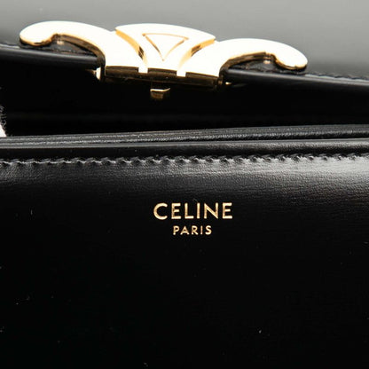 Celine Triomphe Teen Crossbody Shoulder Bag Black Shiny Calfskin Women's Celine