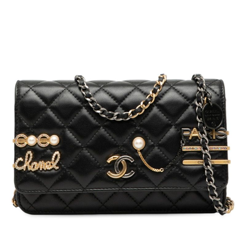 Chanel Matelasse Coco Mark Shoulder Bag Chain Wallet Ap2508 Black Multicolor